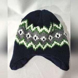 Carter's Knit Beanie Size 12-24‎ Months Navy Fair Isle Ear Flaps Fleece Lined